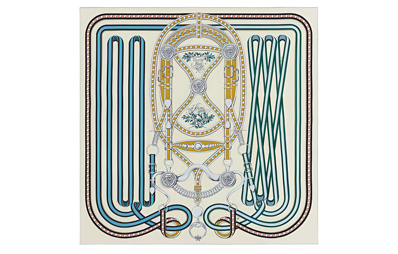 HERMES Silk Scarves Women's Cream/Blue