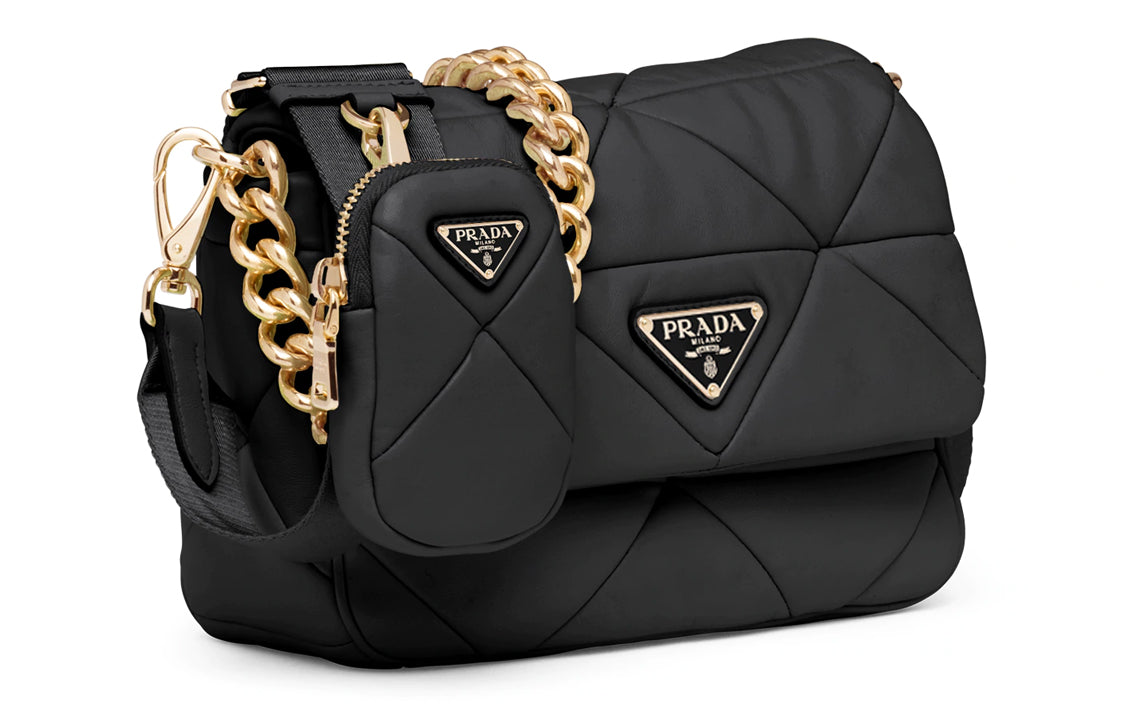 PRADA Soft Sheep Leather Handbag, Shoulder Bag Women's Black