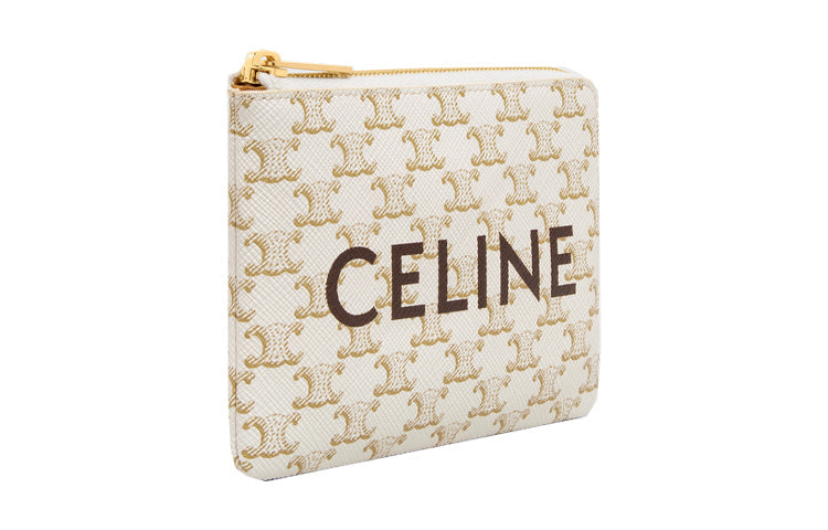 CELINE Canvas Clutch Card Holder Coin Purse Women's Yellow/White