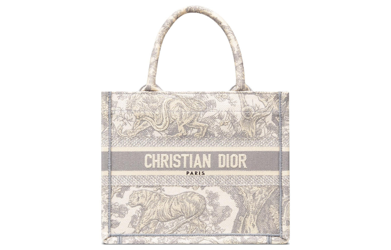 DIOR BookTote Embroidery Tote Bag Shopping Bag Handbag Small Size Women's Ivory/Gray