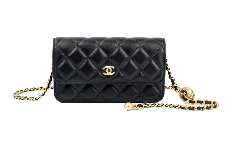 CHANEL Sheepskin Shoulder Bag Crossbody Bag Regular Women's Black