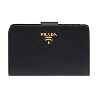 PRADA Saffiano Leather Wallet Small Size Women's Black/Plum