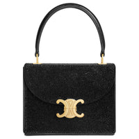 CELINE Rhinestone Calfskin Shoulder Bag, Crossbody Bag, Handbag Small Size Women's Black