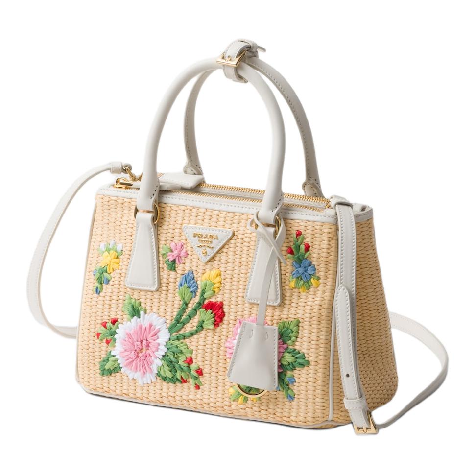 PRADA Leather Shoulder Bag Crossbody Bag Handbag Small Size Women's Tan & White