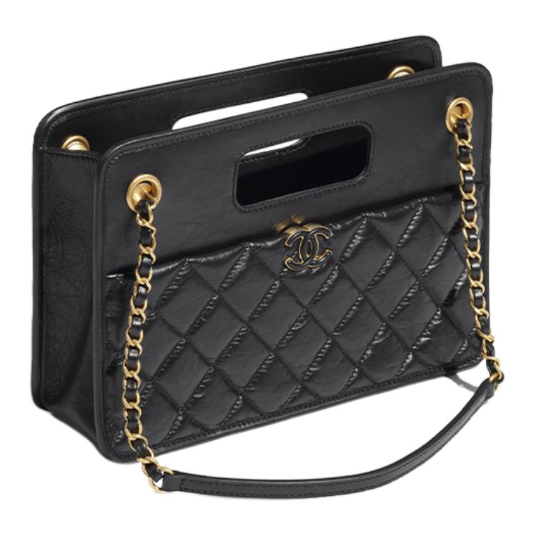 CHANEL Calfskin Shoulder Bag Crossbody Bag Handbag Small Size Women's Black