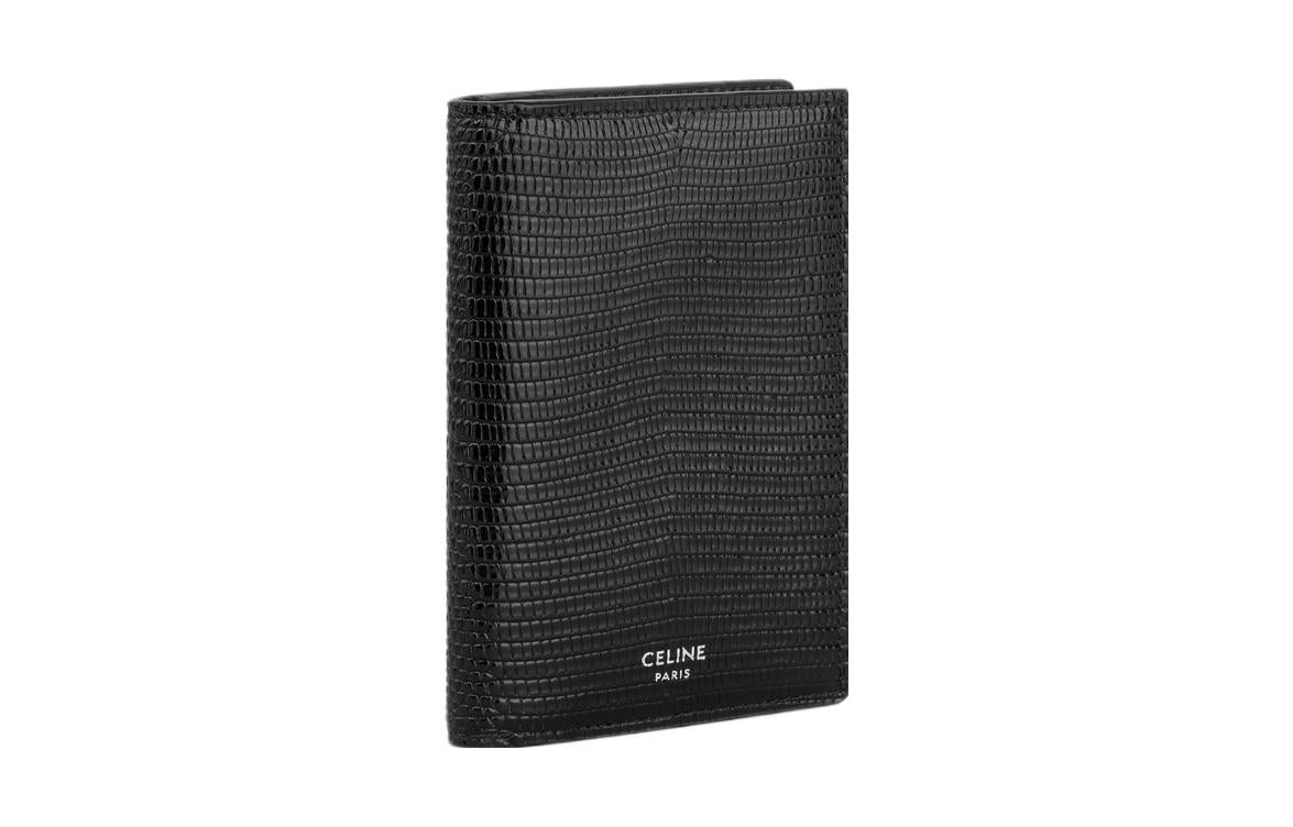 CELINE Lizard Embossed Calfskin Card Holder Regular Men's Black