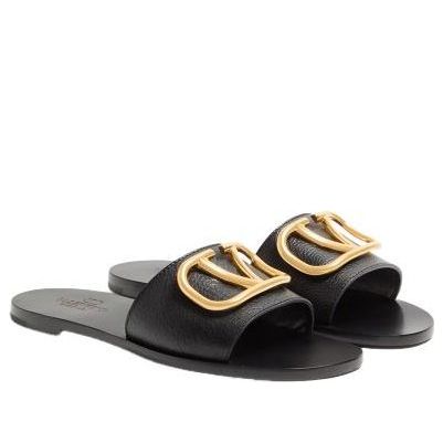 (WMNS) Valentino SS24 Calfskin Point Vlogo Signature Slide Sandal 'Black' S0M21HWS0NO