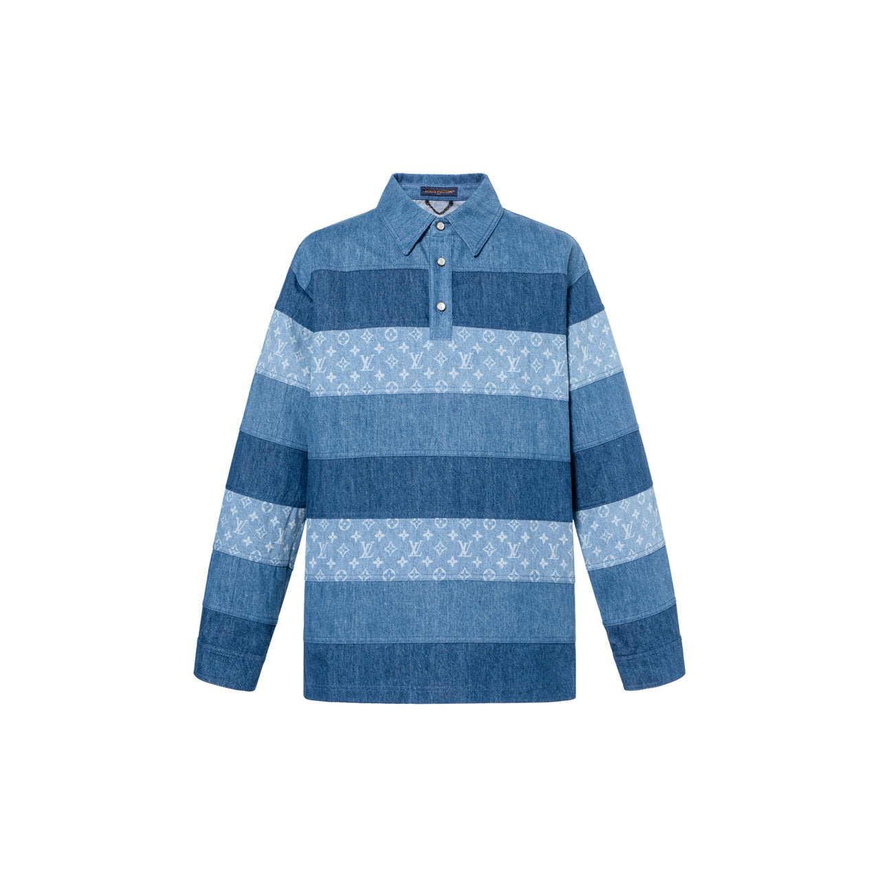 LOUIS VUITTON Patchwork Long-Sleeved Denim Polo Shirt