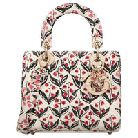 DIOR Lily Of The Valley Embroidery Calfskin Shoulder Bag Crossbody Bag Handbag Small Size Women's White & Black & Red