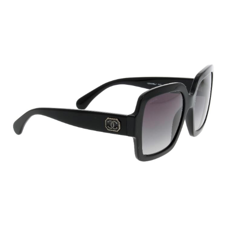 CHANEL Acetate Square Sunglasses Women's Black