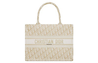 DIOR BookTote Embroidery Tote Bag, Shopping Bag, Handbag Medium Size Women's White & Gold
