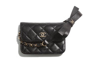 CHANEL 21K Winter Sheepskin Shoulder Bag Crossbody Bag Coin Purses Regular Women's Black