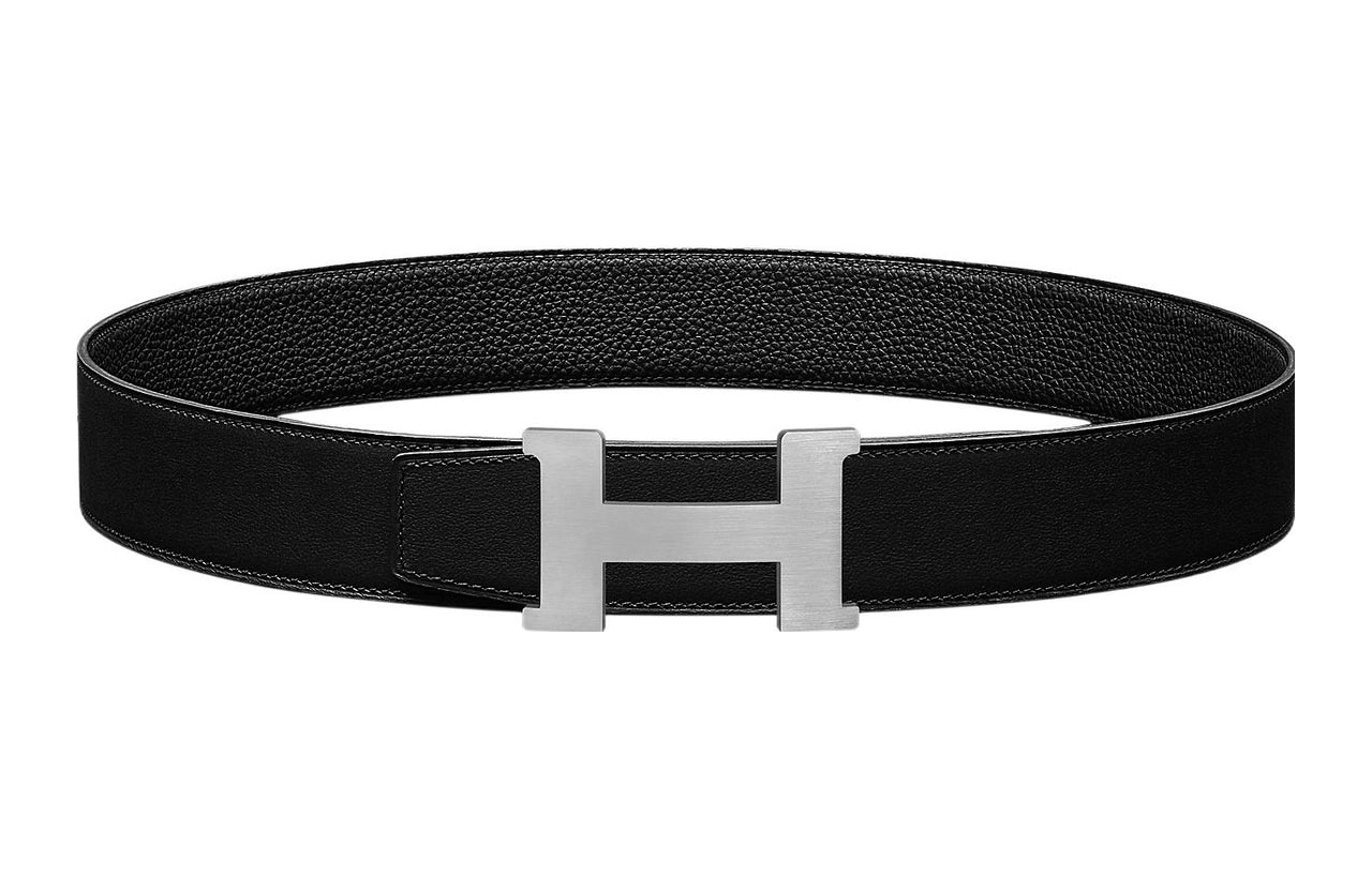 HERMES Togo Calfskin Double-Sided Leather Belt Leather Belts Men's Black 3.8cm