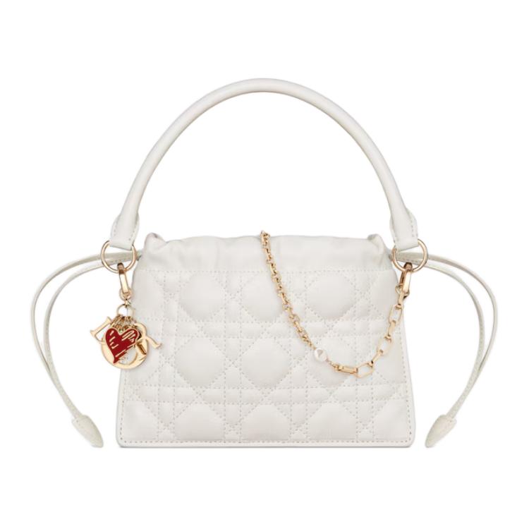 DIOR Lady Dior Sheepskin Shoulder Bag Crossbody Bag Handbag Mini Women's White