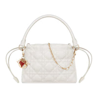 DIOR Lady Dior Sheepskin Shoulder Bag Crossbody Bag Handbag Mini Women's White