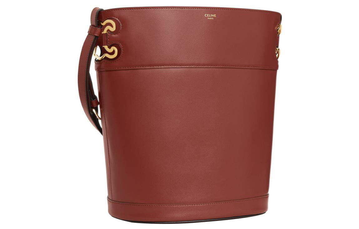 CELINE Satin Calfskin Bucket Bag, Shoulder Bag, Crossbody Bag, Handbag Women's Red