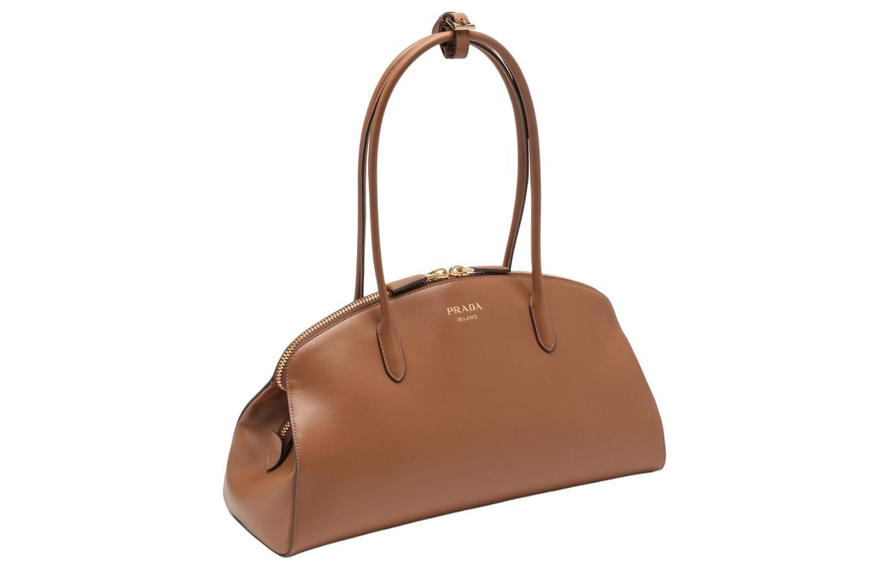 PRADA Leather Handbag Shoulder Bag Women's Brown