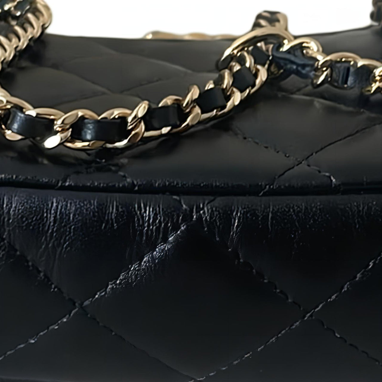 CHANEL Shiny Stretch Calfskin Clutch Bag Over The Shoulder Women's Black
