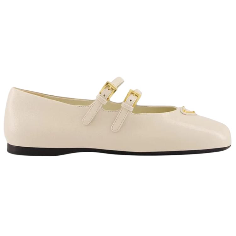 PRADA Flat Mary Jane Shoes Women's Beige