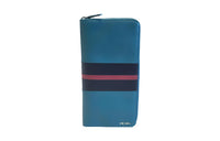 PRADA Cross Grain Cow Leather Long Wallet Clutch Large Size Men's Jasper+Black/Red Stripes