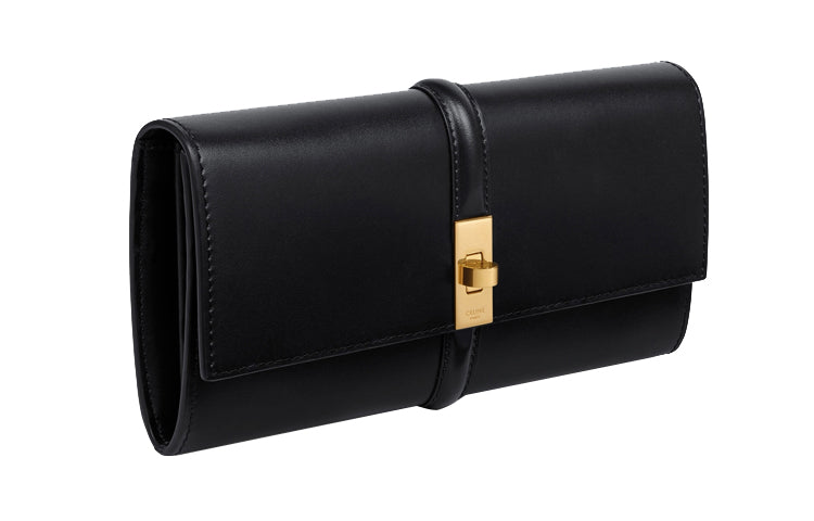 CELINE Calfskin Wallet Large Size Women's Black