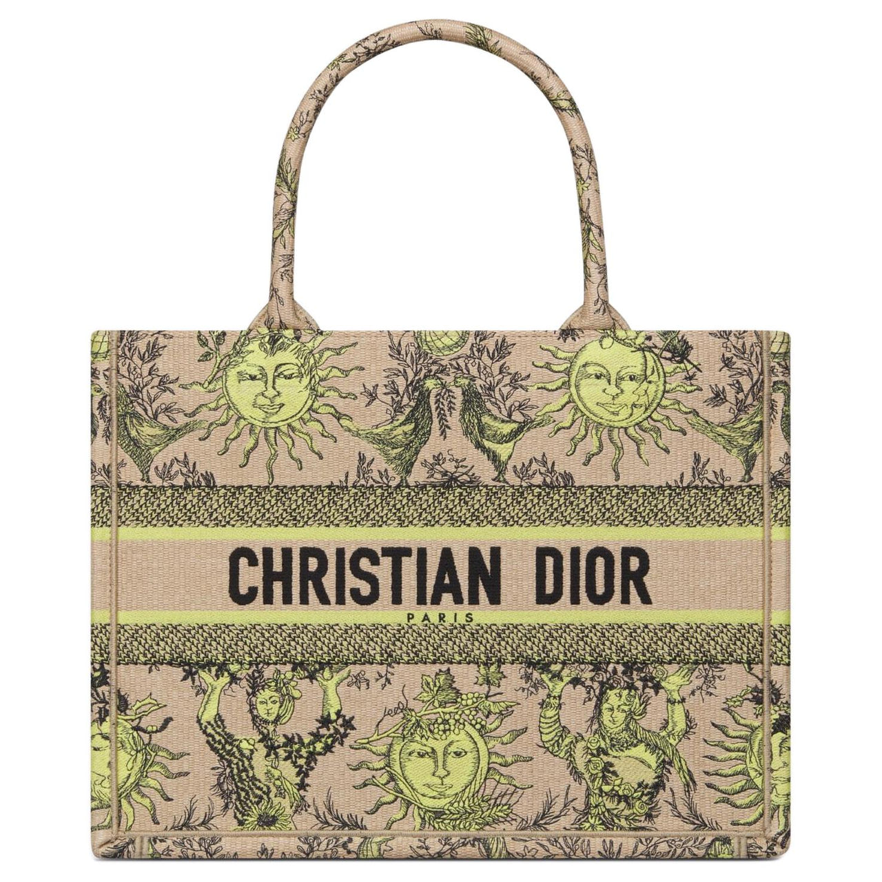 DIOR BookToteDIORIVIERA Embroidery Tote Bag Shopping Bag Handbag Medium Size Women's Lemon