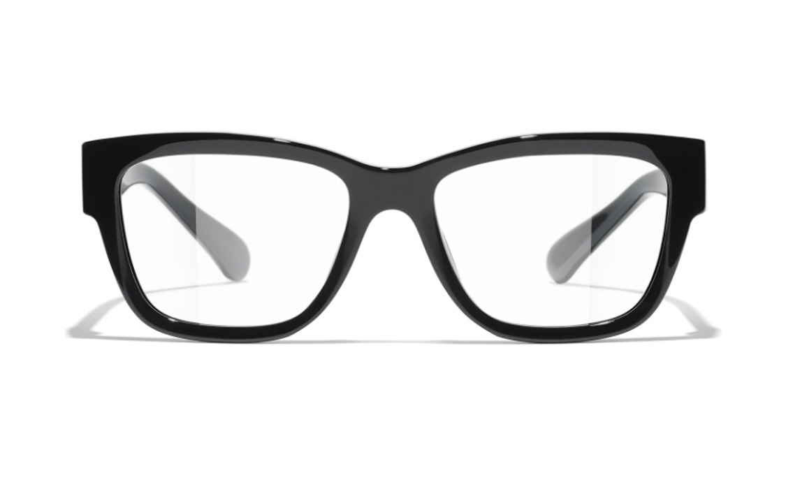 CHANEL Acetate Irregular Shape Eyeglass Frames Unisex Black