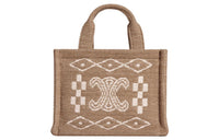 CELINE Cabas Textile, Cow Leather Tote Bag, Shopping Bag, Handbag Trumpets Women's Beige White