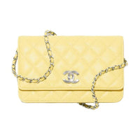 CHANEL Shiny Grained Calfskin Shoulder Bag Crossbody Bag Wallet Women's Yellow