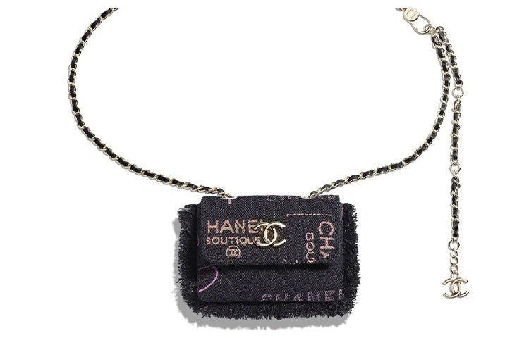 CHANEL 22P Denim Fanny Pack Women's Black