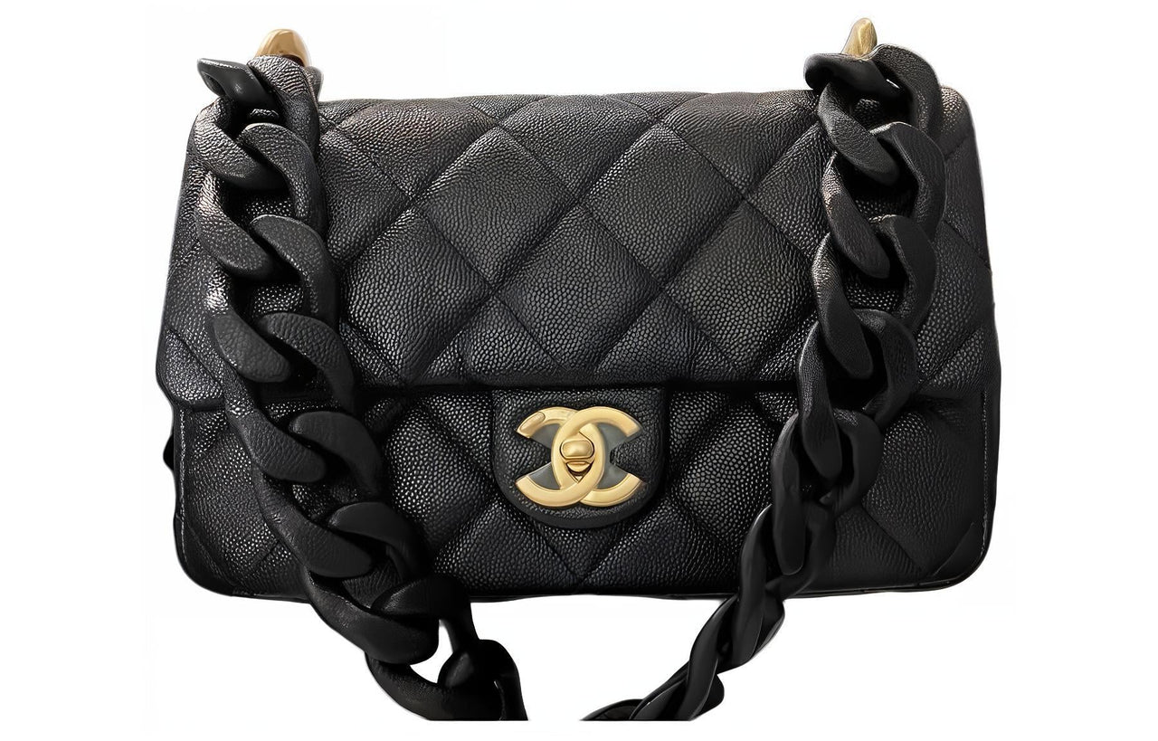 CHANEL Grained Cow Leather Shoulder Bag Small Size Women's Black
