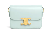 CELINE Triomphe Cow Leather One Shoulder Portable Underarm Crossbody Bag Women's Mineral Cyan