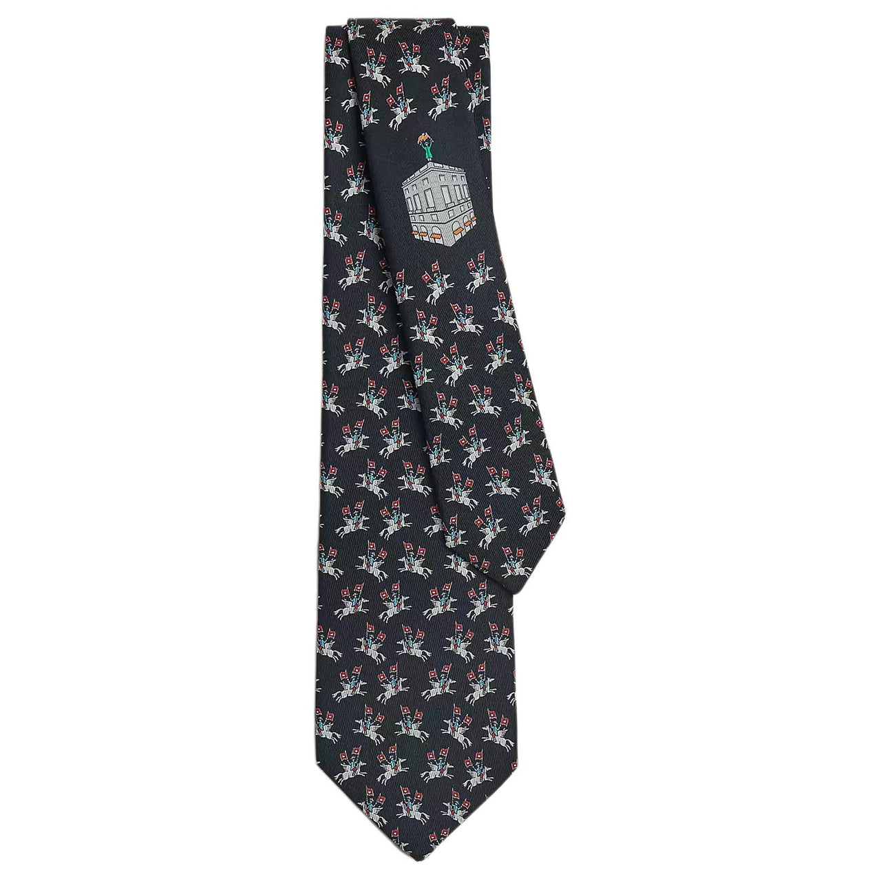 HERMES Mulberry Silk Ties Men's Marine Blue