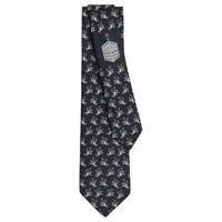 HERMES Mulberry Silk Ties Men's Marine Blue
