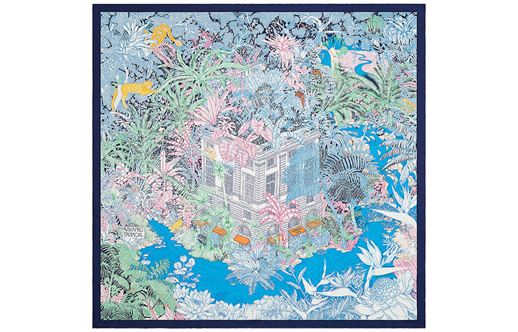 HERMES Silk Scarves Women's Denim Blue