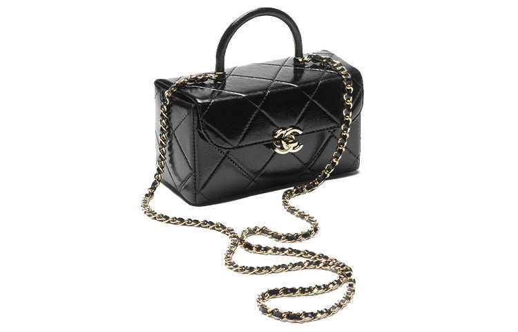 CHANEL Shiny Calfskin Box-Shaped Bag Shoulder Bag Crossbody Bag Handbag Mini Women's Black