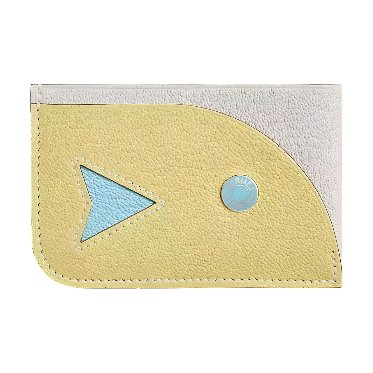 HERMES Mysore Goat Skin Card Holder Women's Mushroom/Lemon Wine/Wind-Blown Blue