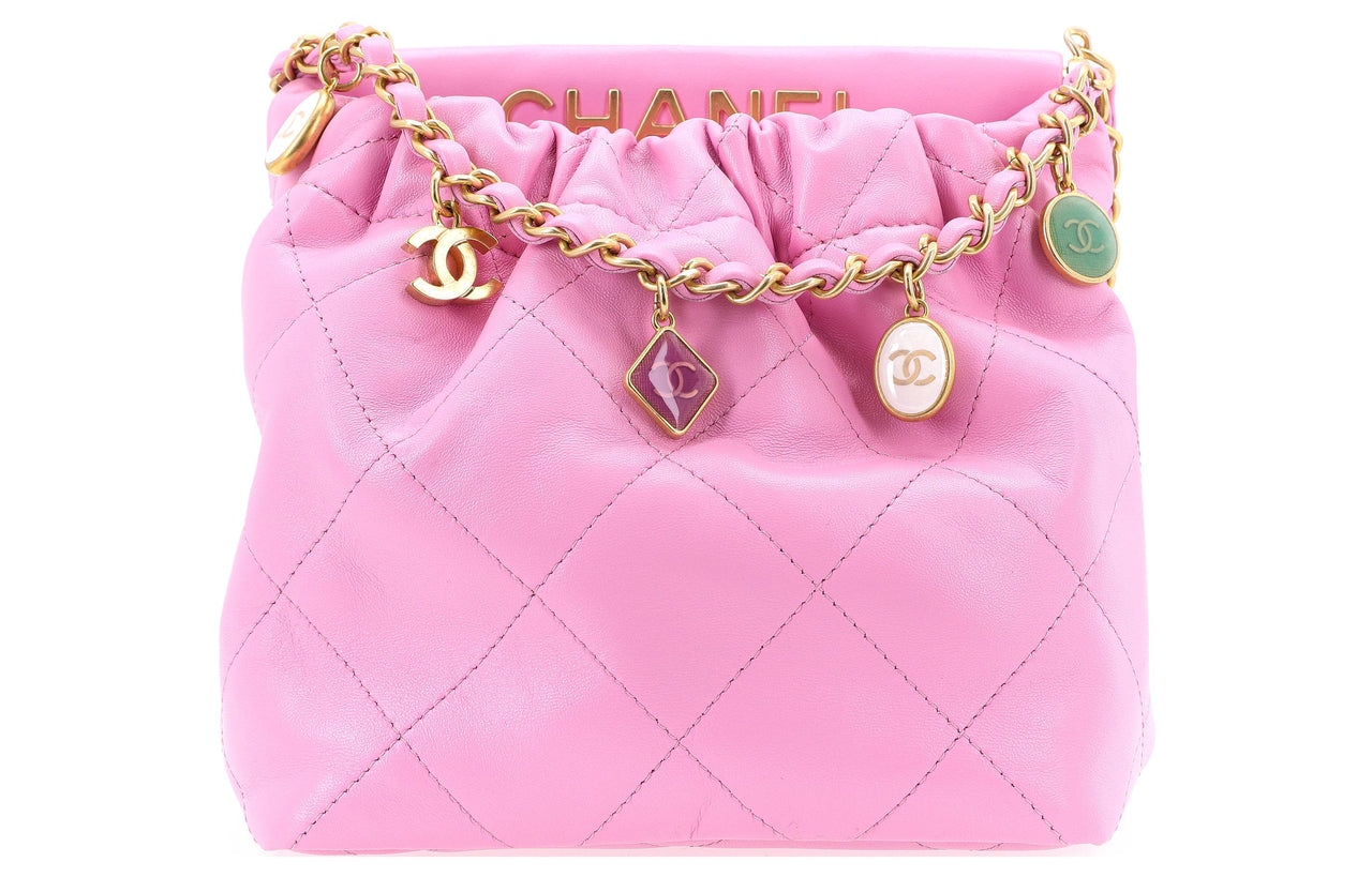 CHANEL 22Bag Lambskin Tote Bag Shopping Bag Bucket Bag Shoulder Bag Crossbody Bag Small Size Women's Pink