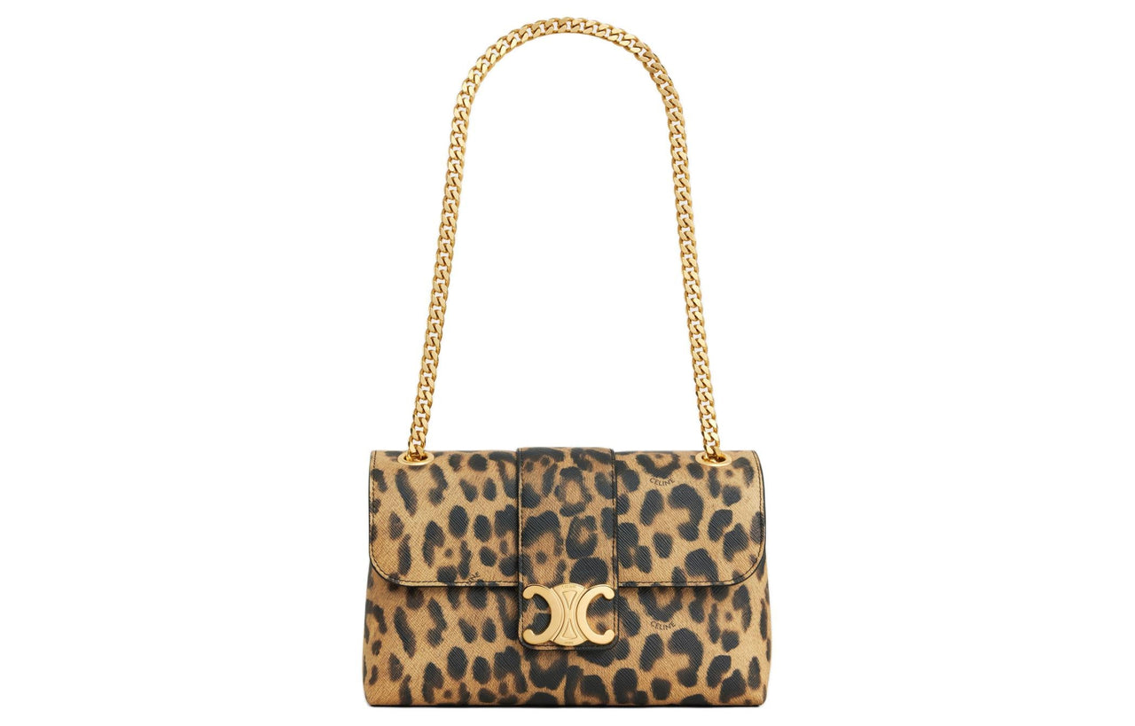 CELINE Artificial Leather Portable Crossbody Bag Shoulder Bag Women's Leopard Print