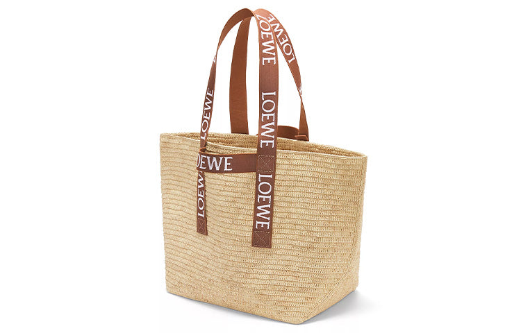LOEWE Fold Shopper In Raffia Natural/Tan