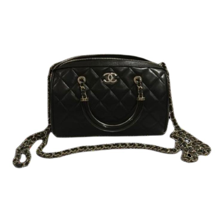 CHANEL Lambskin Handbag Women's Black