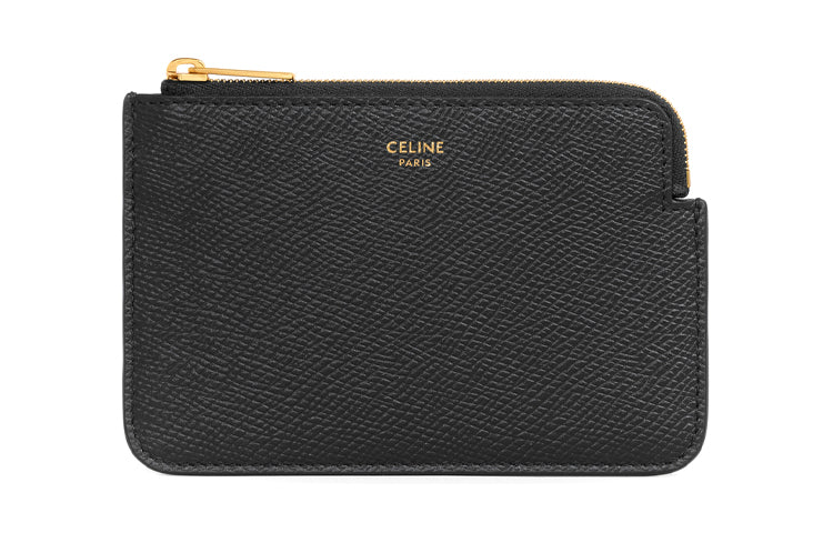 CELINE Grained Calfskin Coin Purse Card Holder Lightweight Women's Black