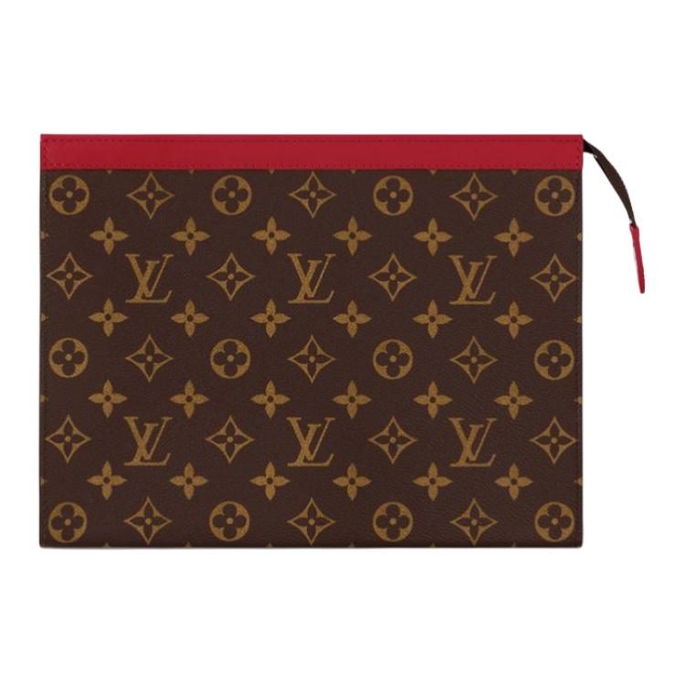 LOUIS VUITTON Pochette Voyage Leather Trim Clutch Regular Men's Red & Brown