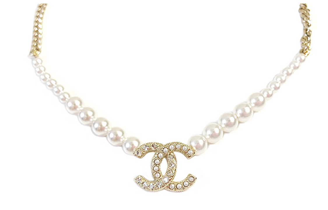 CHANEL Metal Artificial Pearl Necklaces Women's Gold/Pearl White