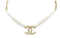 CHANEL Metal Artificial Pearl Necklaces Women's Gold/Pearl White
