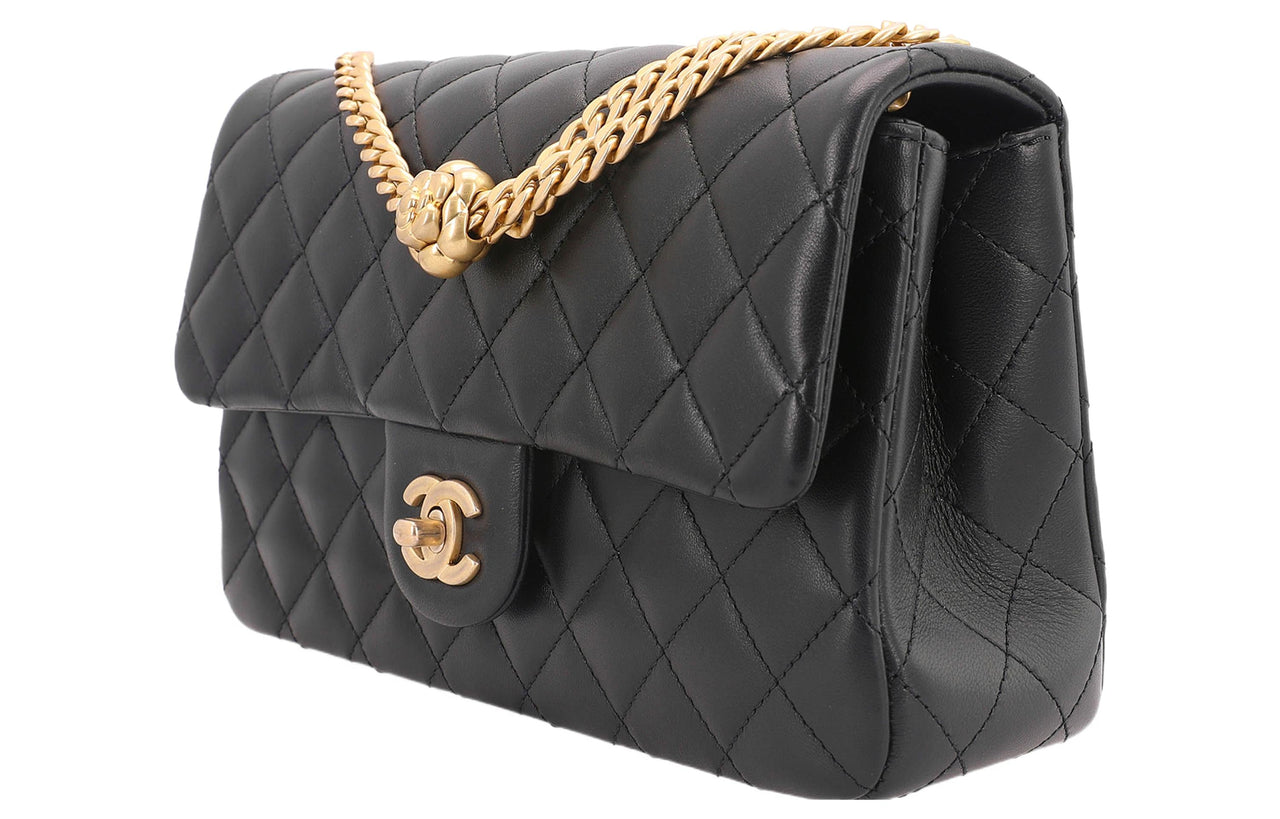 CHANEL Sheepskin Shoulder Bag Crossbody Bag Small Size Women's Black