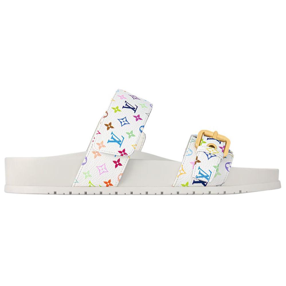 LOUIS VUITTON Bom Dia Flat Comfort Mule Takashi Murakami White Women's