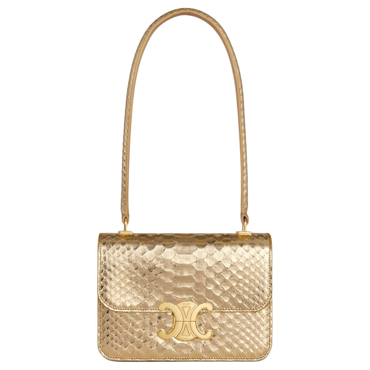 CELINE Snake Leather One Shoulder Handbags Women's Gold