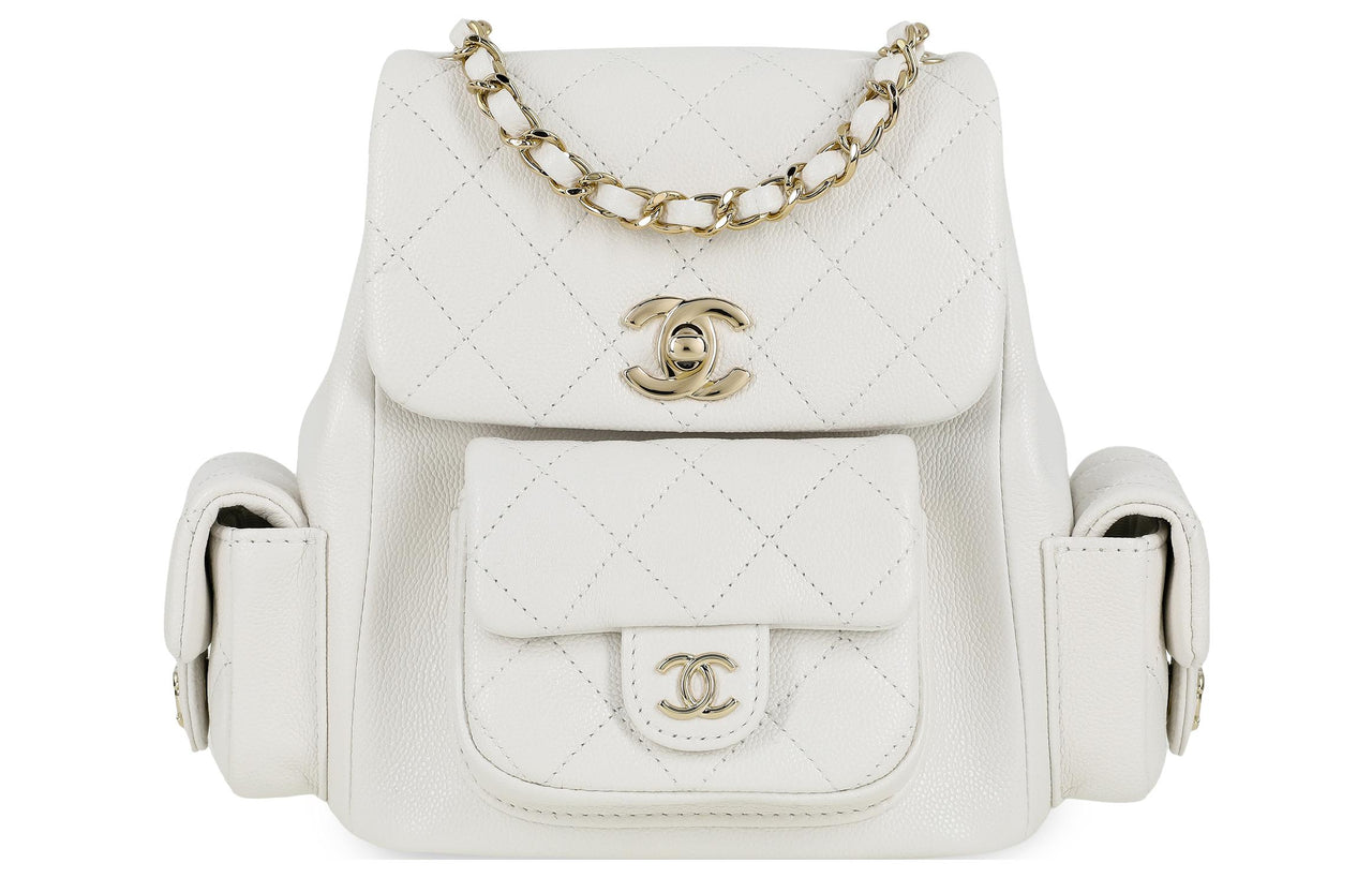 CHANEL Grained Cow Leather Backpack Small Size Unisex White