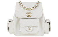 CHANEL Grained Cow Leather Backpack Small Size Unisex White